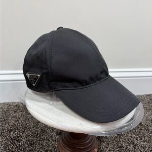 Prada Re-Nylon Baseball Cap Side Logo Black Hat